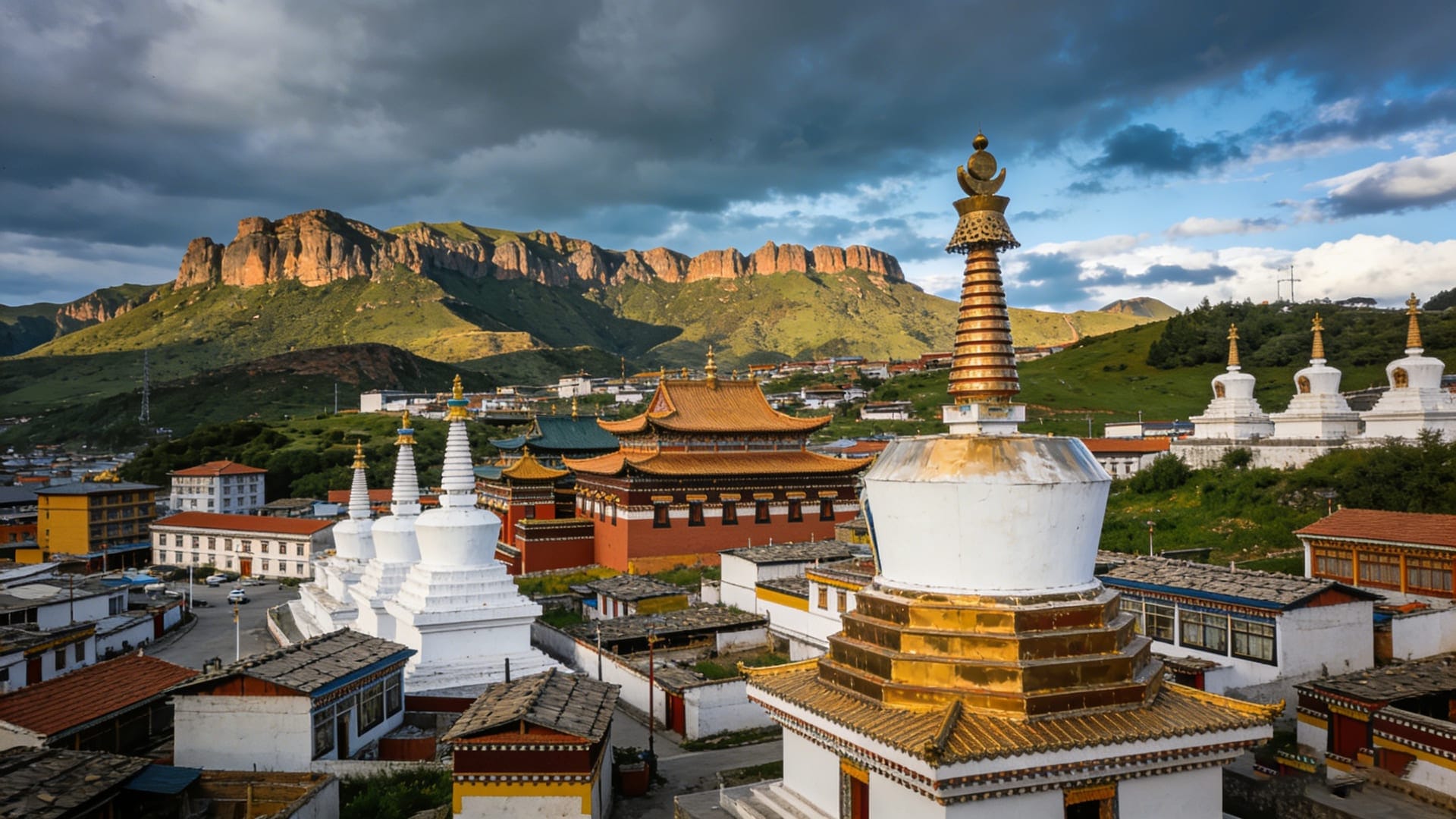 甘南寺院建筑与山地风景